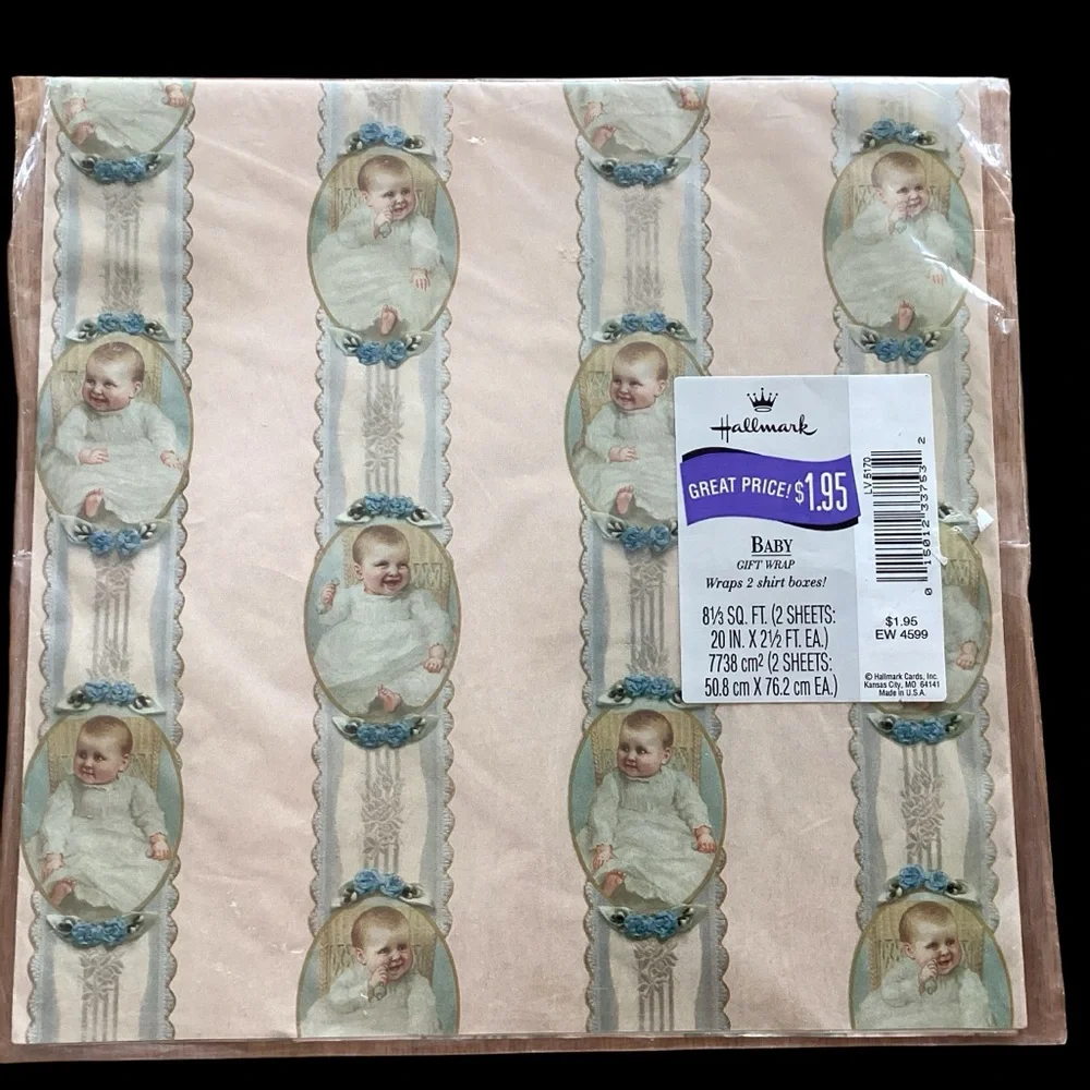 Vintage Hallmark Victorian Baby Print Gift Wrap New in Package Two Sheets